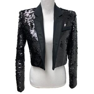 Pinko Fully Sequined Spencer Jacket Blazer Womens 2 Black Cropped Rocker